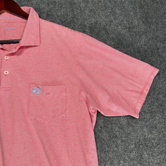 B Draddy Polo Shirt Mens Large Red Stretch Short Sleeve Unknown Pocket Logo - Picture 3 of 9